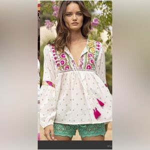 New Miss June Paris Embroidered Top Blouse